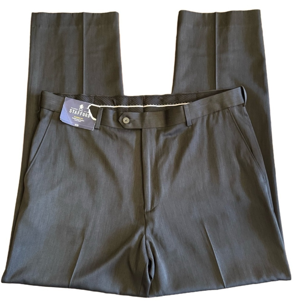 Stafford Travel Pants 38x32 Grey Endurance Trousers Classic Fit No Iron Business